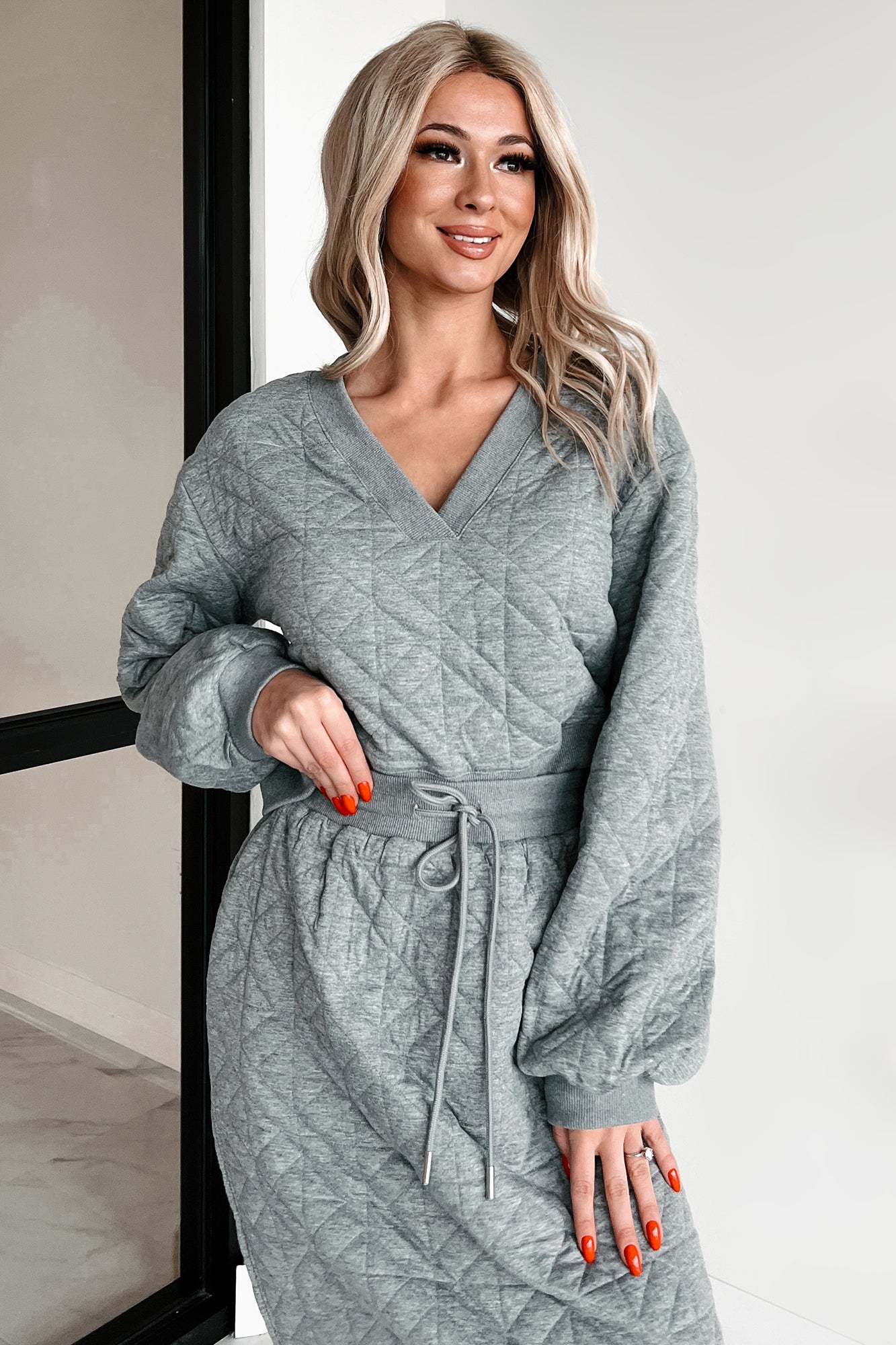 What Matters Most Quilted Sweater & Skirt Set (Heather Grey) - NanaMacs