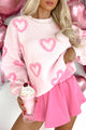 Straight From The Heart Textured Heart Sweater (Pink) - NanaMacs