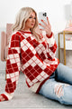 Older Soul Oversized Checker Sweater (Red/Cream) - NanaMacs