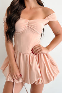 Quiet Hour Off Shoulder Bubble Mini Dress (Warm Peach) - NanaMacs