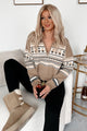 Leaves & Lattes Half-Zip Fair Isle Sweater (Taupe Combo)