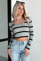 Courage Over Comfort Striped Long Sleeve Top (Heather Grey) - NanaMacs