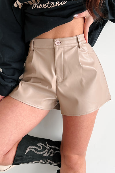 Corinna Faux Leather Shorts (Taupe)