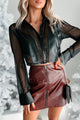 Corporate Baddie Sheer Blouse With Pleather Contrast (Black) - NanaMacs