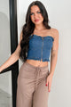 Heartland Vibes Strapless Ruffle Crop Top (Dark Denim) - NanaMacs