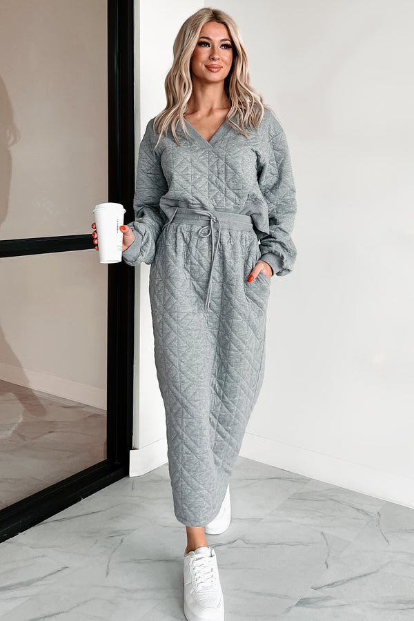 What Matters Most Quilted Sweater & Skirt Set (Heather Grey) - NanaMacs