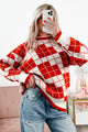 Older Soul Oversized Checker Sweater (Red/Cream) - NanaMacs