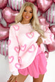 Straight From The Heart Textured Heart Sweater (Pink) - NanaMacs