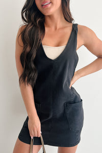 Living Steady Denim Overall Dress (Black) - NanaMacs