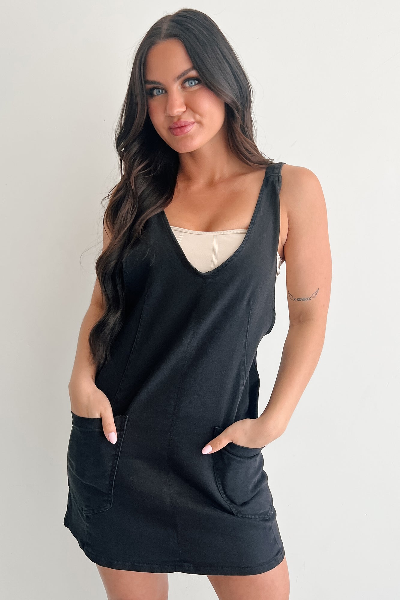 Living Steady Denim Overall Dress (Black) - NanaMacs