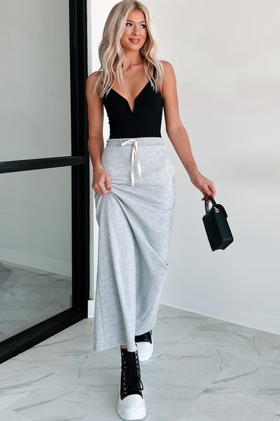 Conquering Today Sporty Knit Maxi Skirt (Heather Grey) - NanaMacs