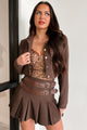 Different Type Of Girl Crop Jacket & Skirt Set (Chocolate)