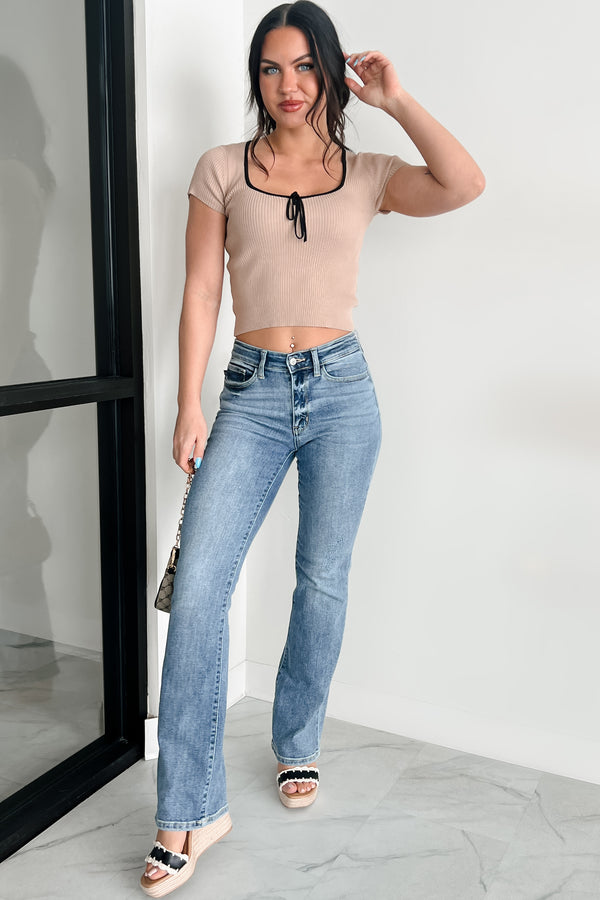 Young & In Love Ribbed Square Neck Crop Top (Khaki) - NanaMacs