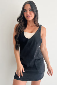 Living Steady Denim Overall Dress (Black) - NanaMacs