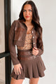 Different Type Of Girl Crop Jacket & Skirt Set (Chocolate)