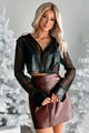 Corporate Baddie Sheer Blouse With Pleather Contrast (Black) - NanaMacs