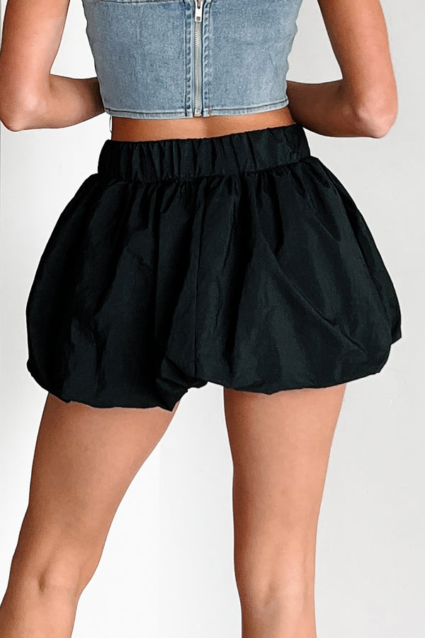 Yolanda Shorts Lined Bubbled Windbreaker Skirt (Black) - NanaMacs