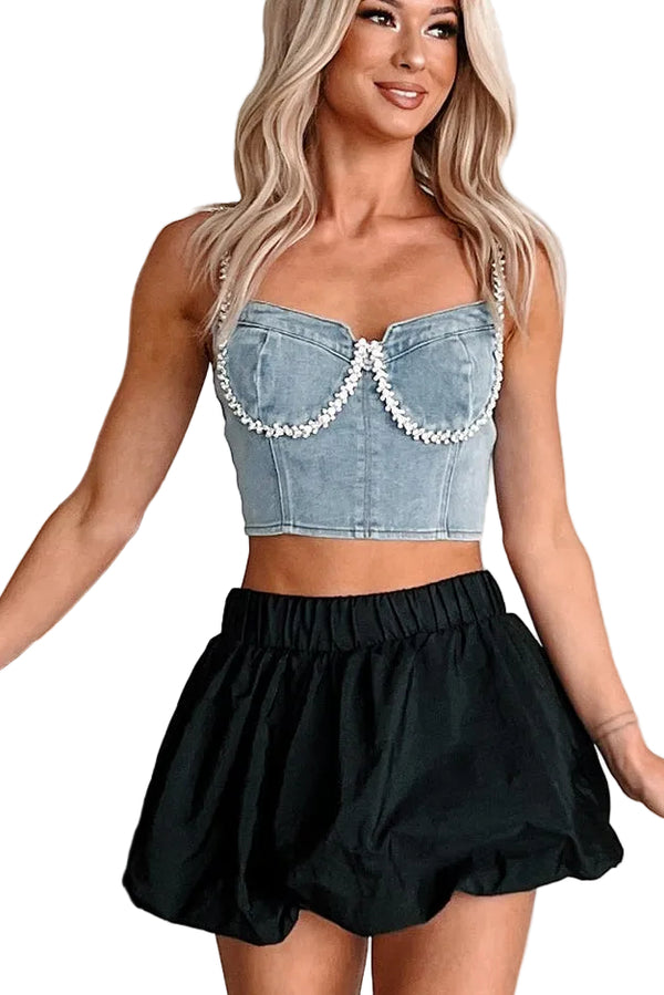 Yolanda Shorts Lined Bubbled Windbreaker Skirt (Black) - NanaMacs