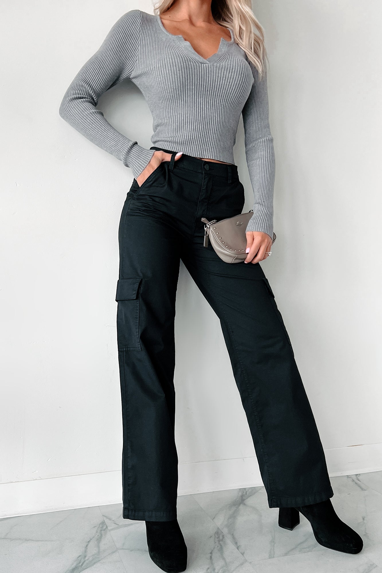 Janae High Rise Eunina Cargo Pants (Washed Black) - NanaMacs