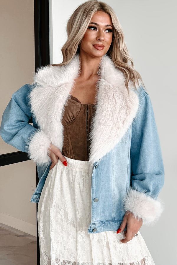 Furever Feeling Faux Fur Denim Jacket (Denim) - NanaMacs