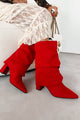 Larsa Suede Fold Over Mid Calf Boots (Red) - NanaMacs