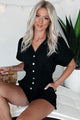 Ease My Mind Button Front Linen Romper (Black) - NanaMacs