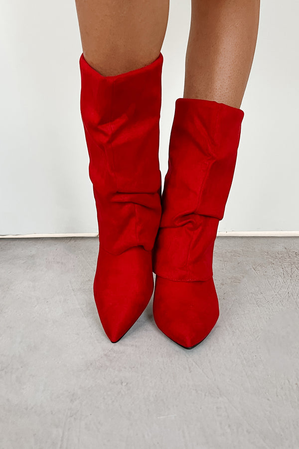 Larsa Suede Fold Over Mid Calf Boots (Red) - NanaMacs