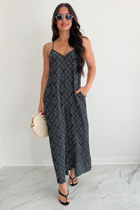 Homebody Heaven Pleated Wide Leg Jumpsuit (Black Dotted) - NanaMacs