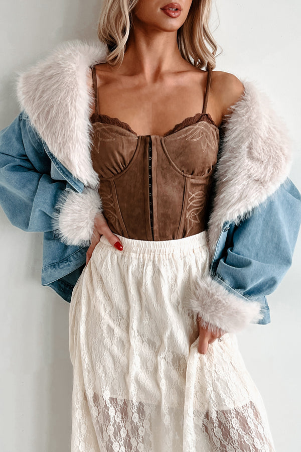 Furever Feeling Faux Fur Denim Jacket (Denim) - NanaMacs