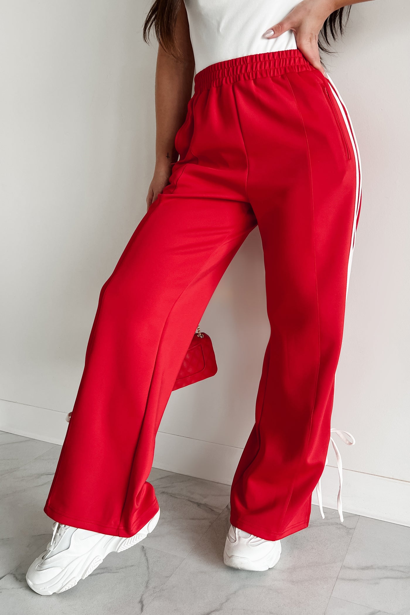 Powerplay Bow Detail Track Pants (Red/White) - NanaMacs