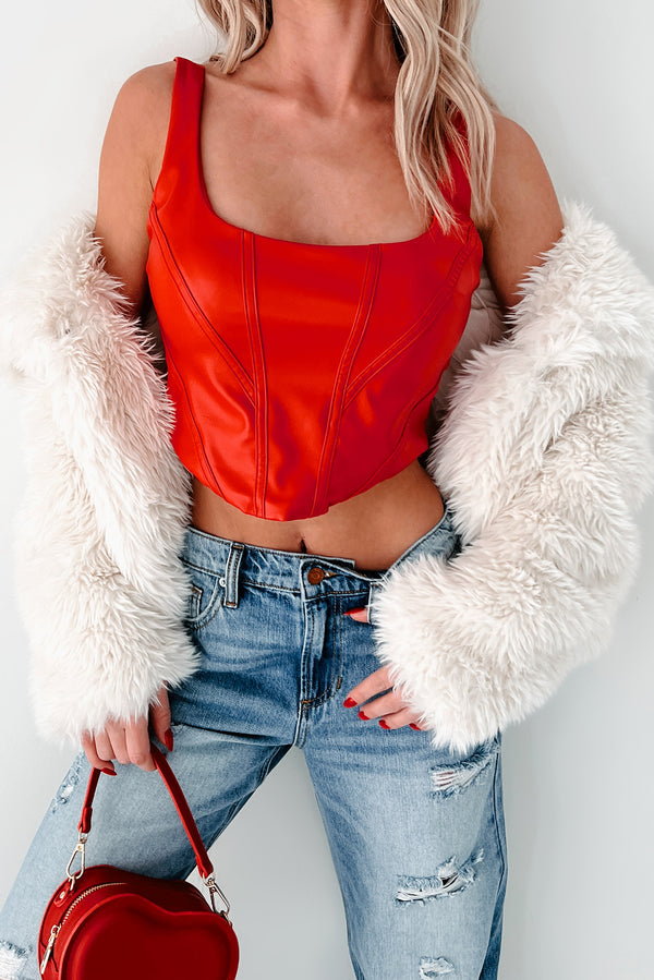 Bringing The Vibes Faux Leather Corset Top (Red) - NanaMacs