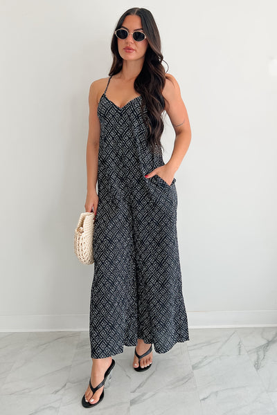 Homebody Heaven Pleated Wide Leg Jumpsuit (Black Dotted) - NanaMacs