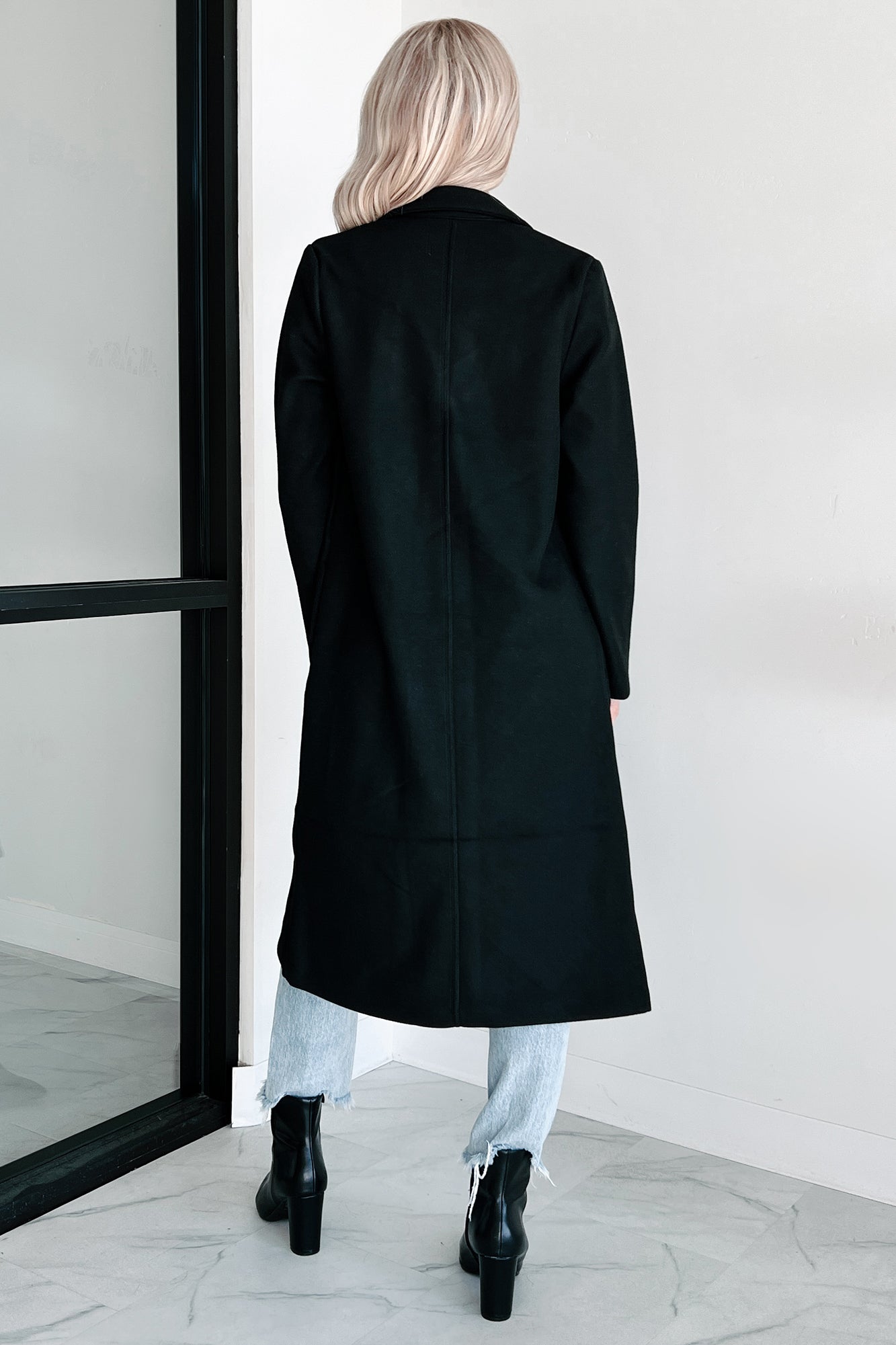 It's A Long Story Brushed Fleece Long Coat (Black) - NanaMacs