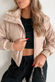 Seguin Faux Fur Collar Bomber Jacket (Taupe)