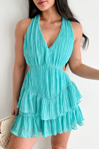 I've Got A Thing For You Halter Tiered Mini Dress (Mint) - NanaMacs