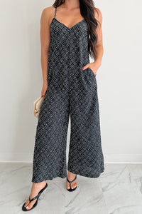 Homebody Heaven Pleated Wide Leg Jumpsuit (Black Dotted) - NanaMacs