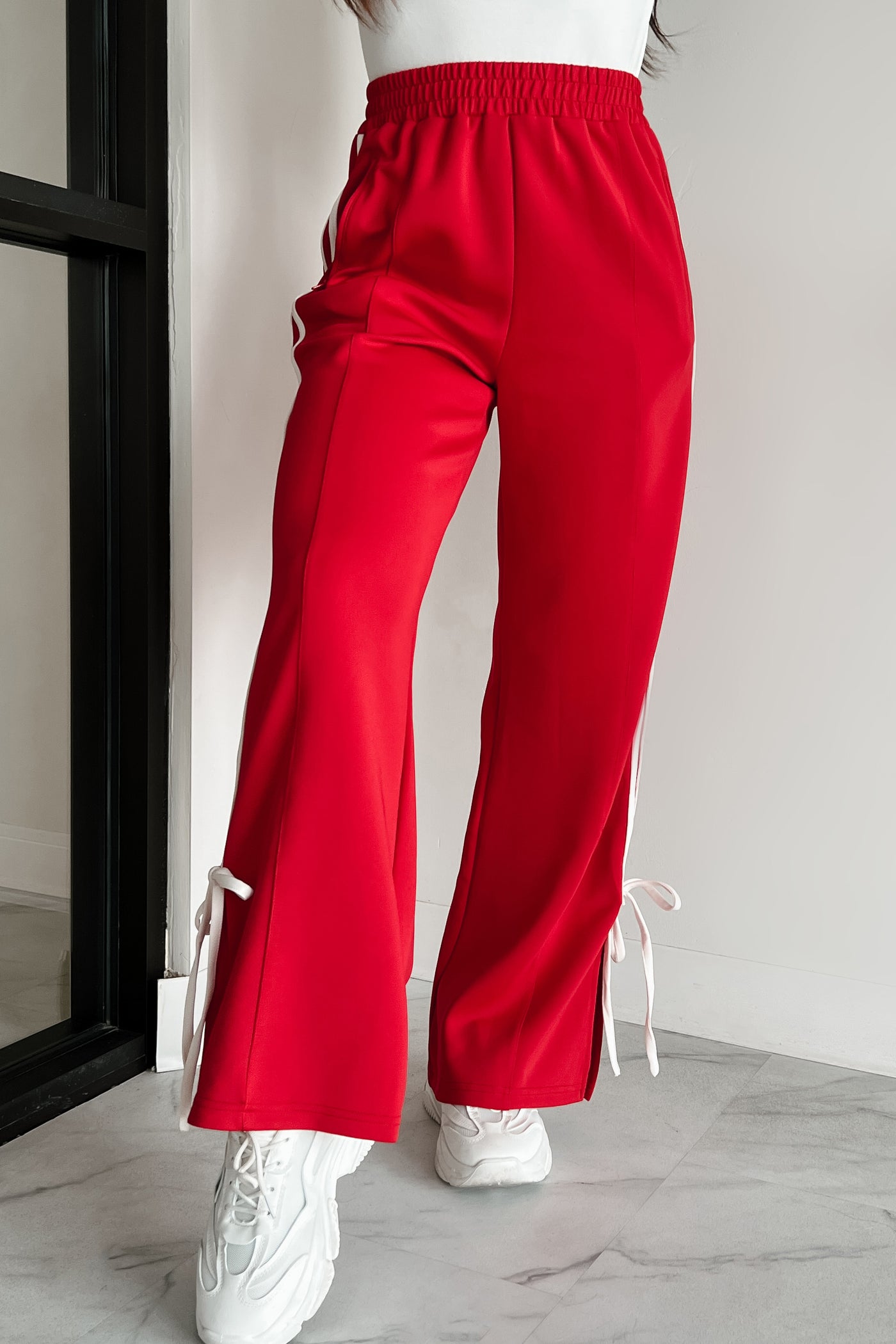 Powerplay Bow Detail Track Pants (Red/White) - NanaMacs