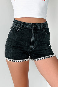 Diva Behavior Denim Rhinestone Trim Shorts (Black) - NanaMacs