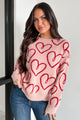 My One True Love Heart Print Sweater (Blush/Red) - NanaMacs