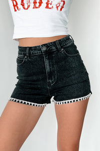 Diva Behavior Denim Rhinestone Trim Shorts (Black) - NanaMacs