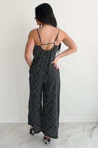 Homebody Heaven Pleated Wide Leg Jumpsuit (Black Dotted) - NanaMacs