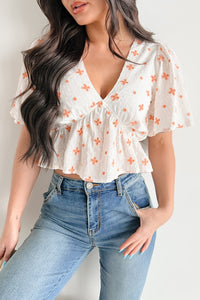 Irresistible Feelings Flutter Sleeve V-Neck Top (White/Coral) - NanaMacs