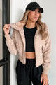 Seguin Faux Fur Collar Bomber Jacket (Taupe)