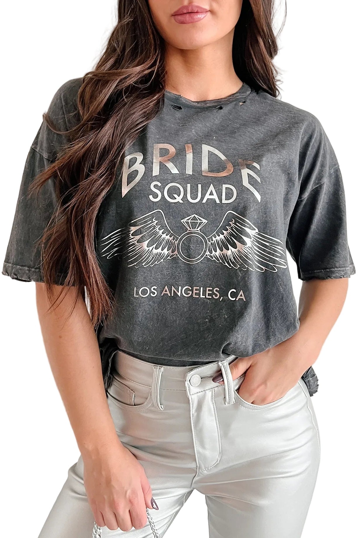 "Bride Squad" Distressed Graphic Tee (Charcoal) - NanaMacs