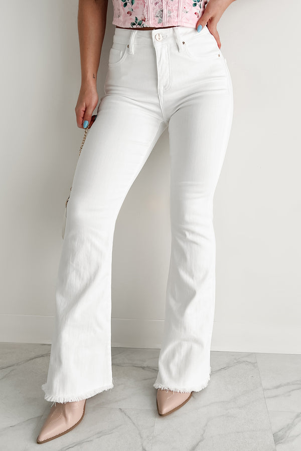 Bold In Spring Risen Tummy Control Frayed Hem Bootcut Jeans (White)