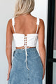 Kenna Ruffled Double Lace-Up Crop Top (White) - NanaMacs