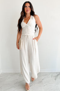 Breezy Hour High Rise Linen Pants (Oat) - NanaMacs