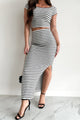 Blissful Mood Striped Crop Top & Skirt Set (Ivory/Black) - NanaMacs