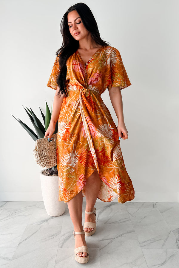 Slow Down & Smell The Roses Tropical Print Midi Dress (Mustard/Multi) - NanaMacs