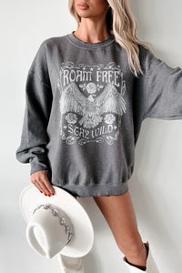 "Roam Free" Oversized Distressed Graphic Sweatshirt (Charcoal) - NanaMacs